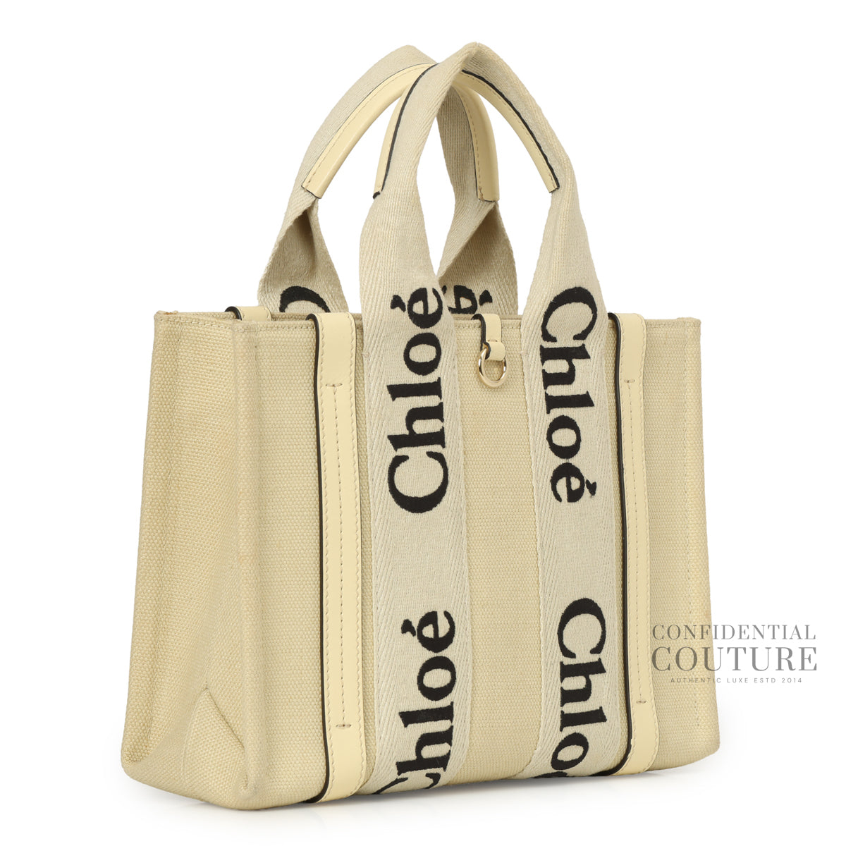 Beige Canvas/Leather Small Woody Tote Bag