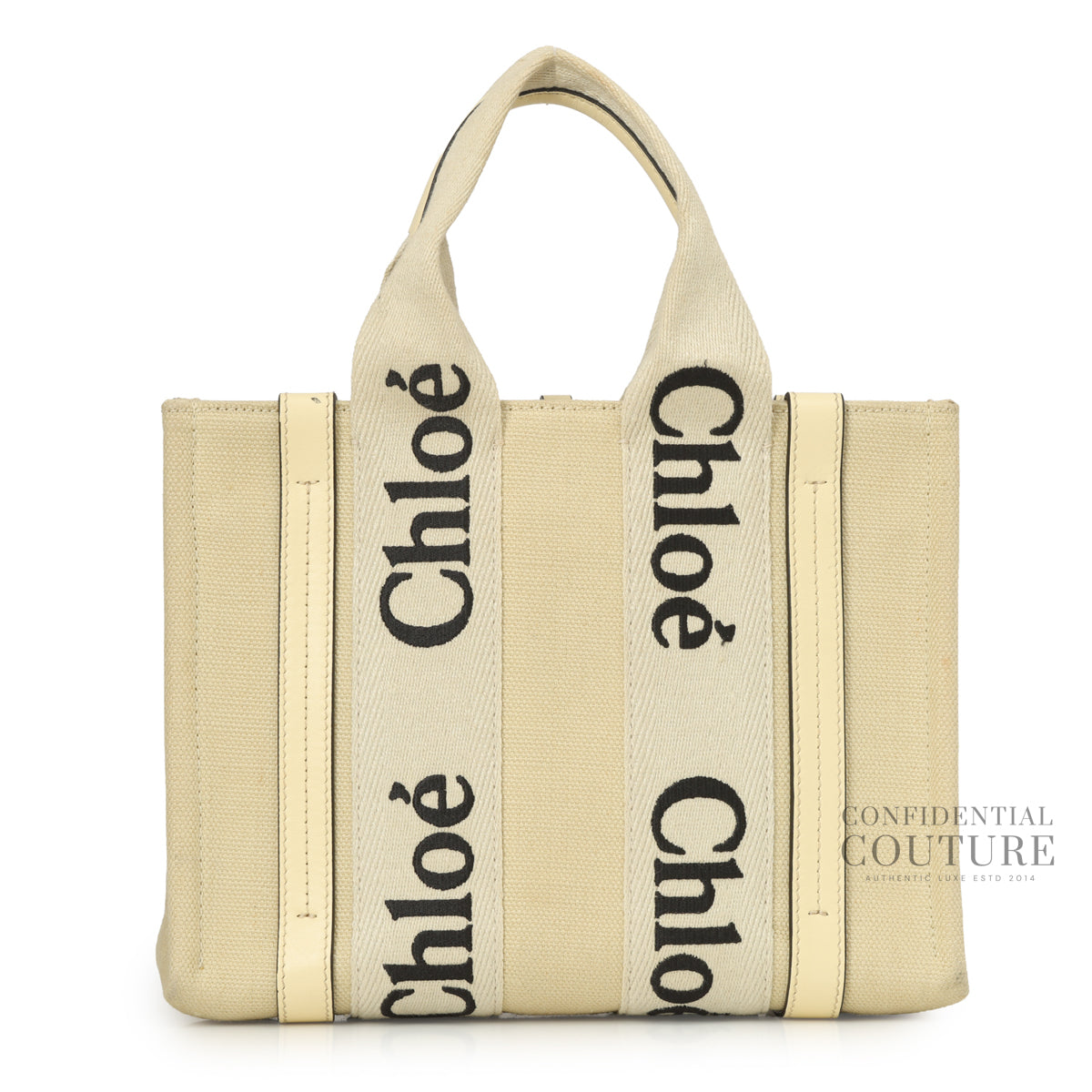 Beige Canvas/Leather Small Woody Tote Bag