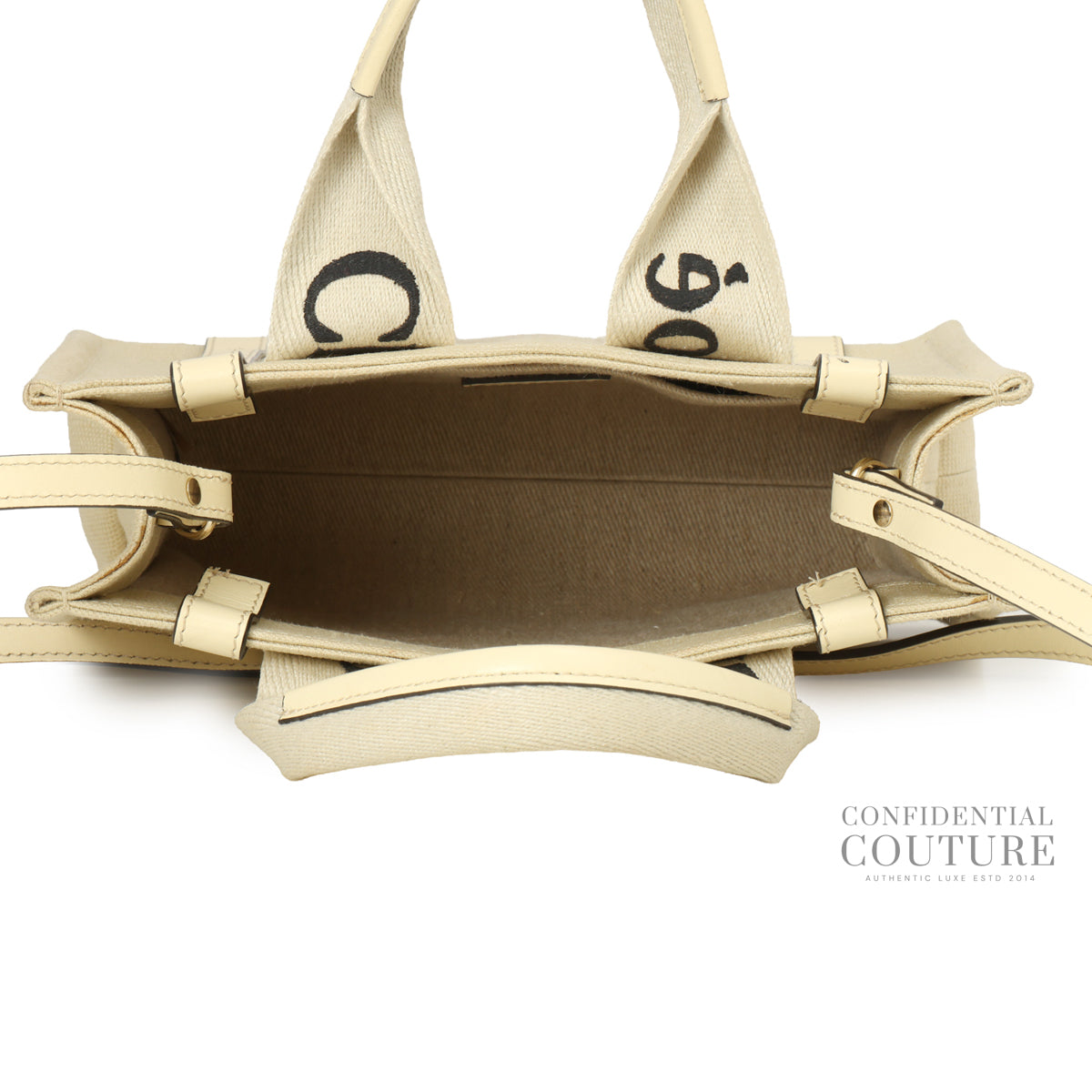 Beige Canvas/Leather Small Woody Tote Bag