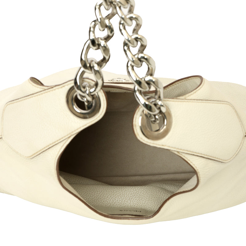 Pre-loved Prada Enameled Metal Triangle Vitello Daino Chain Hobo Bag