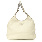 Enameled Metal Triangle Vitello Daino Chain Hobo Bag