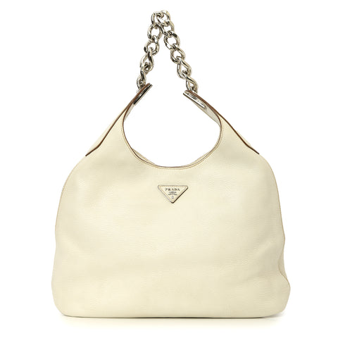 Enameled Metal Triangle Vitello Daino Chain Hobo Bag