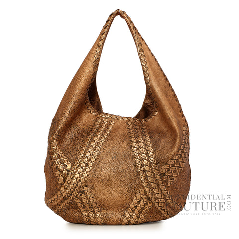 Bronze Metallic Deerskin Leather Ossidato Rame Large Hobo