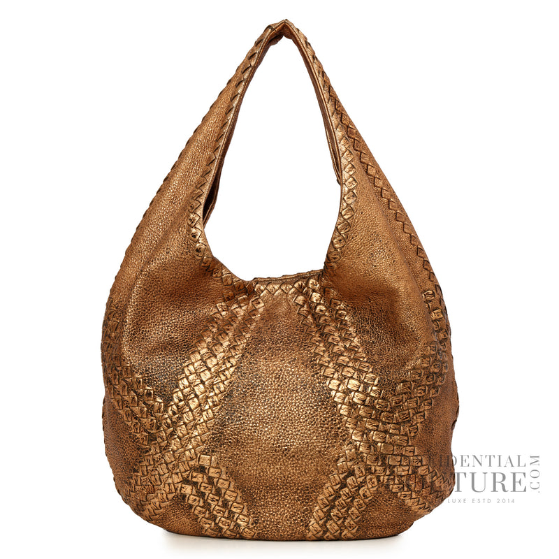 Bronze Metallic Deerskin Leather Ossidato Rame Large Hobo
