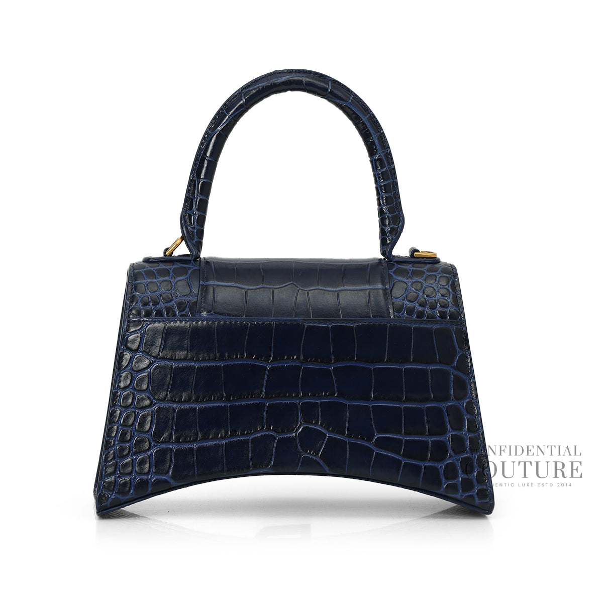 Hourglass XS Croc-Effect Leather Blue Crossbody Bag