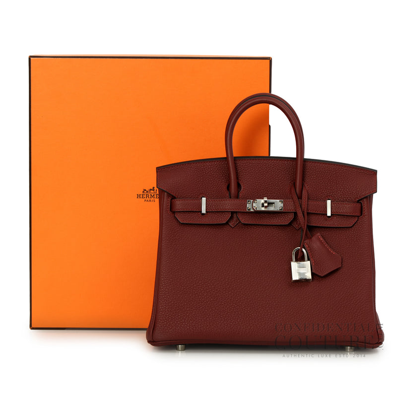 Rouge H Togo Birkin 25 Palladium Hardware, G Stamp