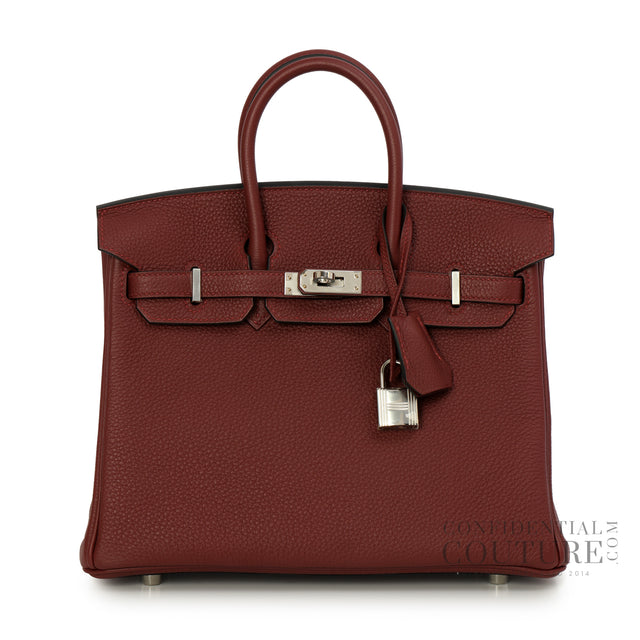Rouge H Togo Birkin 25 Palladium Hardware, G Stamp