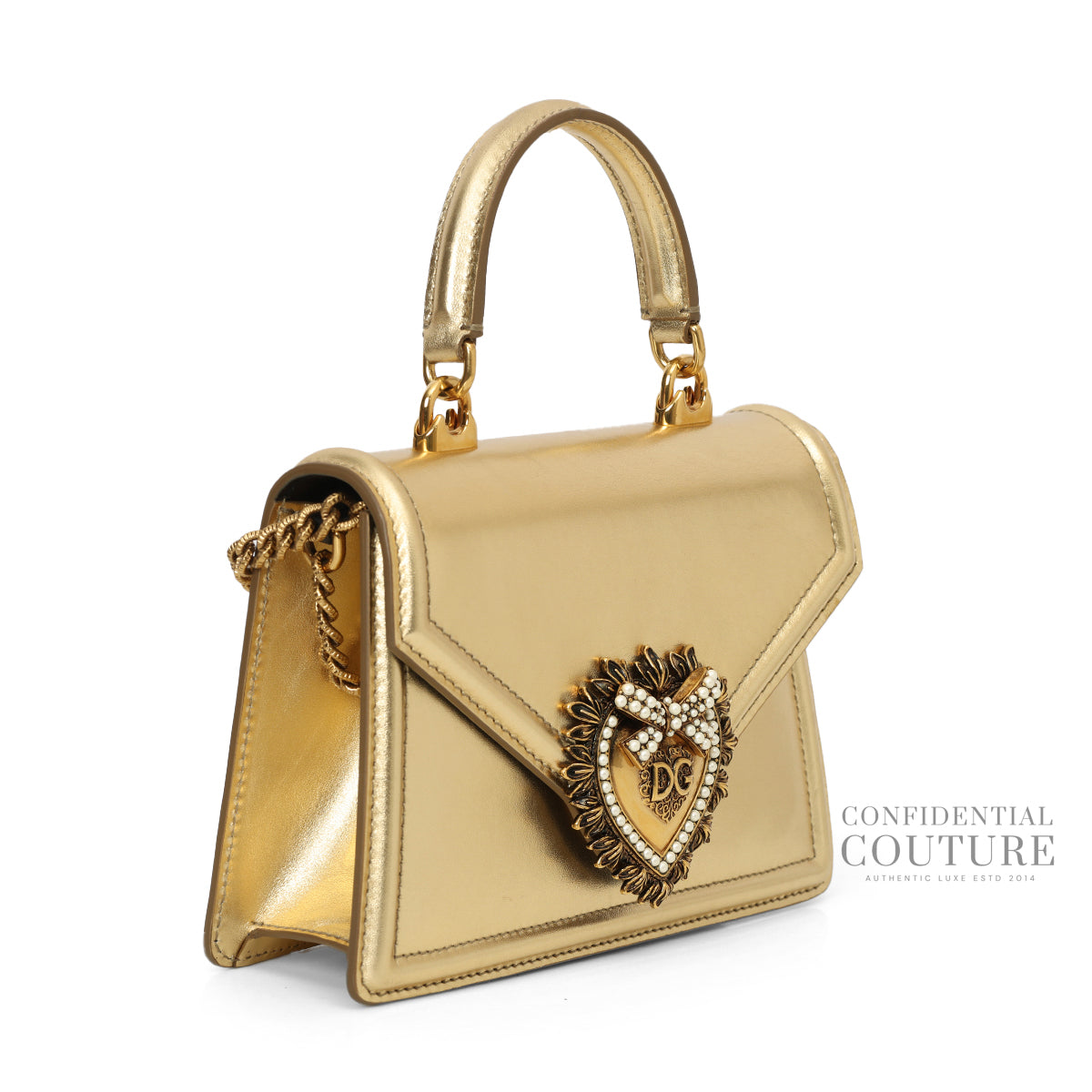 Small Devotion In Gold Nappaa Mordore Leather Top Handle Bag