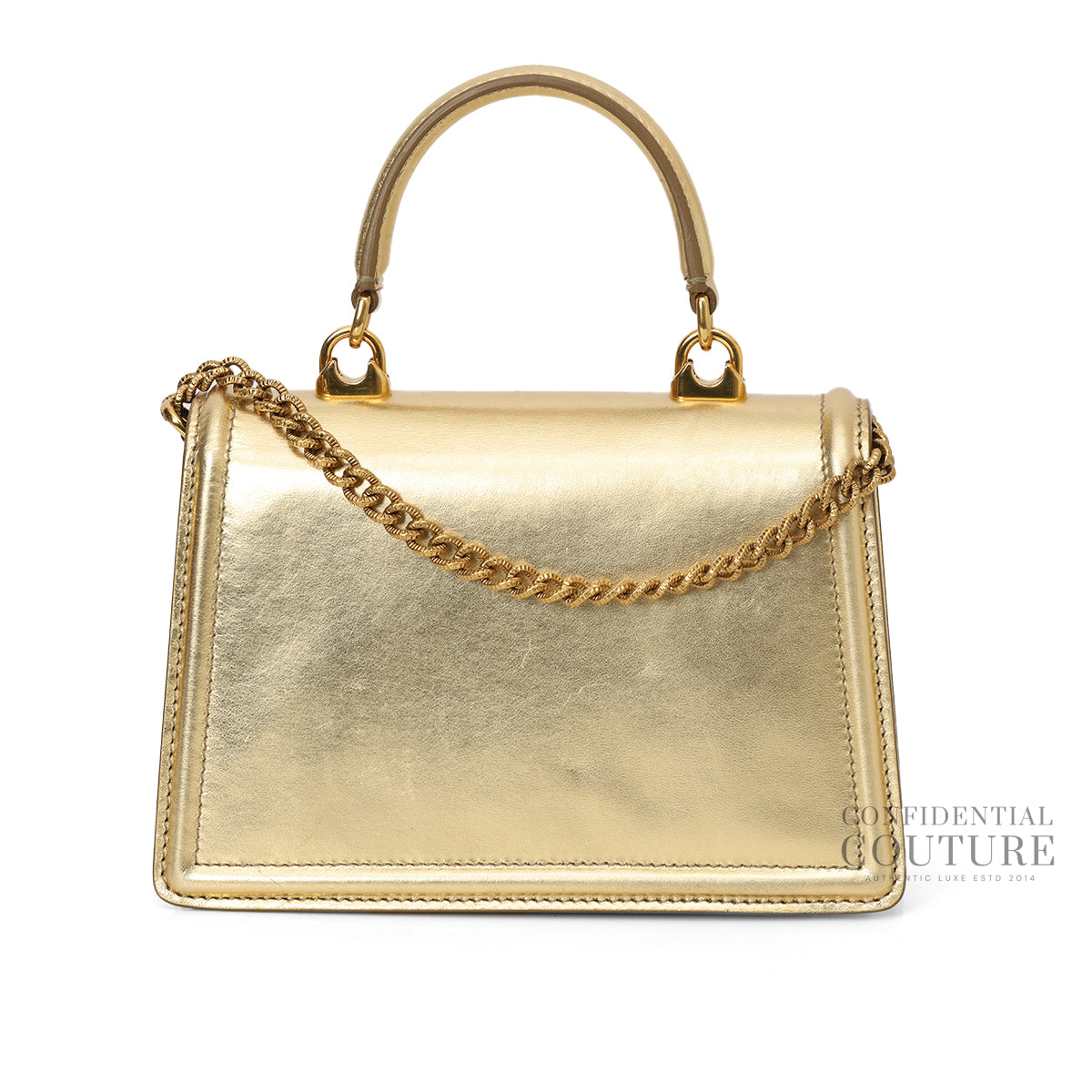 Small Devotion In Gold Nappaa Mordore Leather Top Handle Bag
