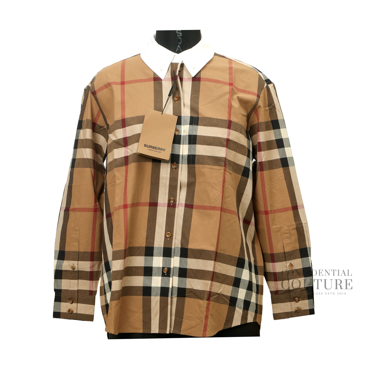 Birch Brown IP Pattern White Collar Shirt UK 8 | US 6 | IT 40