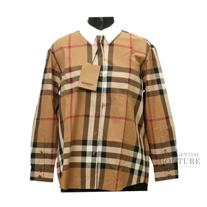 Birch Brown IP Pattern White Collar Shirt UK 8 | US 6 | IT 40
