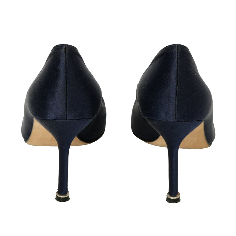 Hangisi  Navy Blue Satin Jewel Buckle Pumps Size: 37
