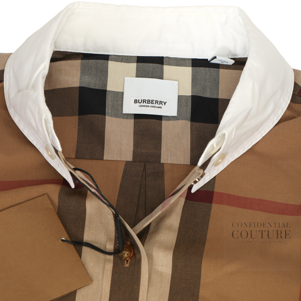 Birch Brown IP Pattern White Collar Shirt UK 8 | US 6 | IT 40