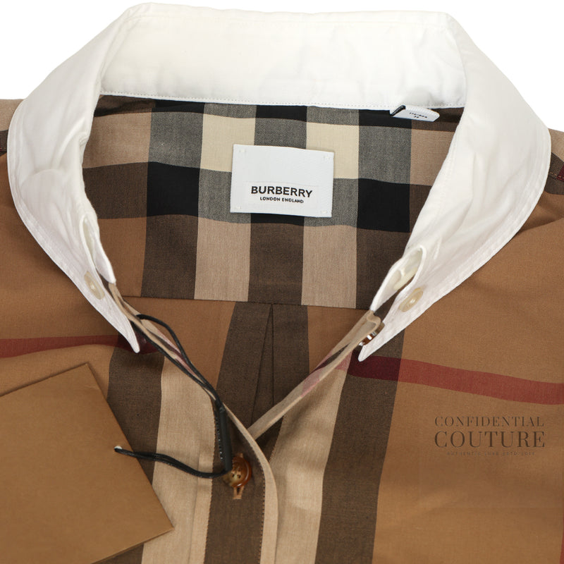 Birch Brown IP Pattern White Collar Shirt UK 8 | US 6 | IT 40