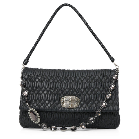 Matelasse Black Nappa Crystal Shoulder Bag