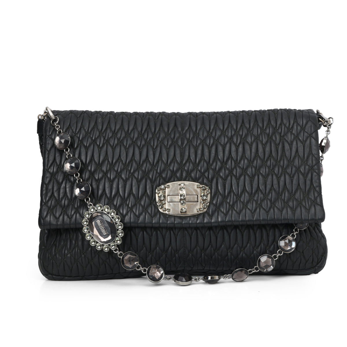 Matelasse Black Nappa Crystal Shoulder Bag