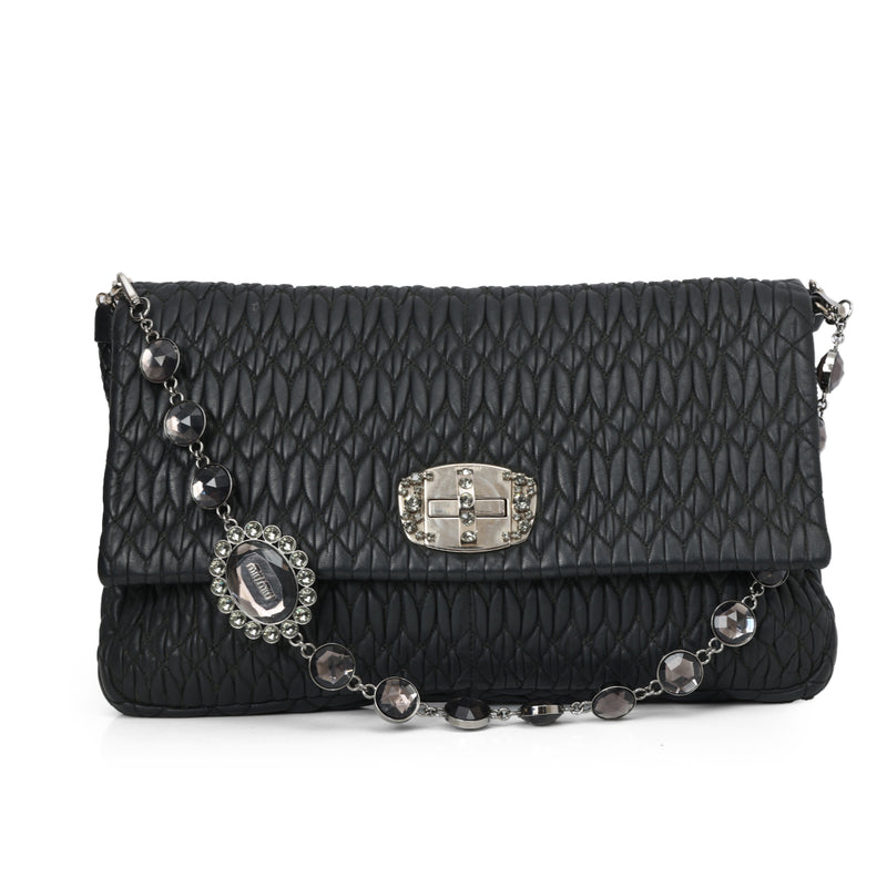 Matelasse Black Nappa Crystal Shoulder Bag