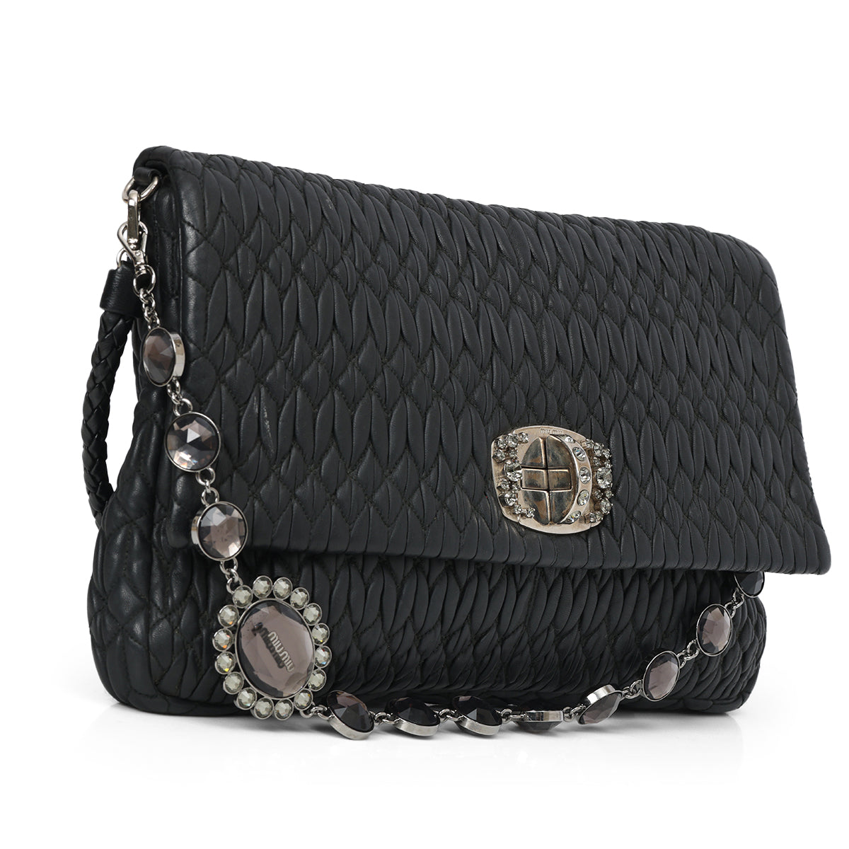 Matelasse Black Nappa Crystal Shoulder Bag