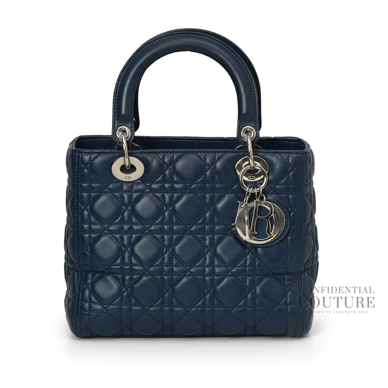 Christian Dior Blue Cannage Quilted Lambskin Leather Medium Lady Dior Bag