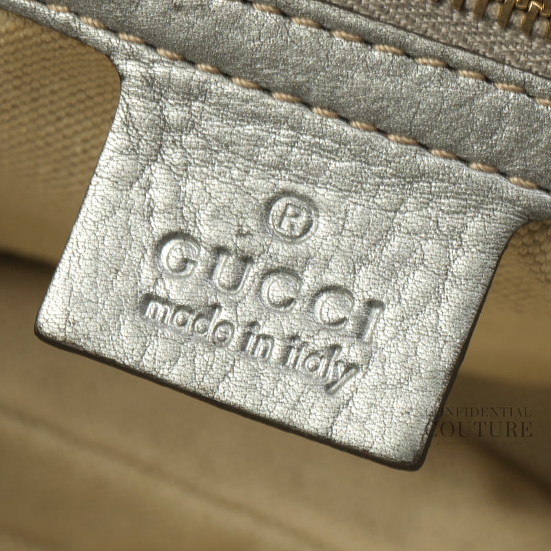 New Bamboo Monogram Metallic Silver /Beige Calfskin Medium Top Handle Bag