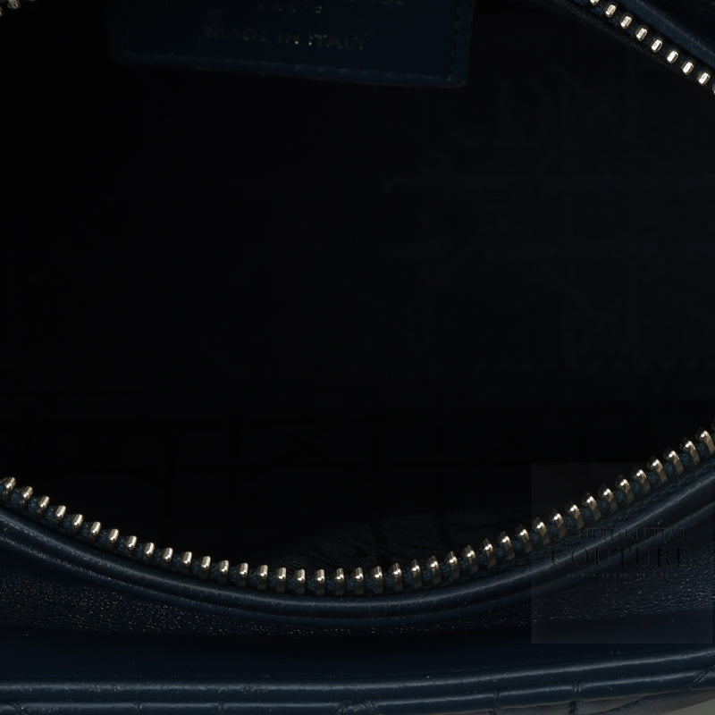 Pre-Loved Christian Dior Blue Cannage Quilted Lambskin Leather Medium Lady Dior Bag