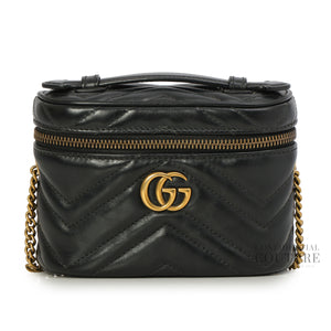 GG Marmont Black Leather Mini Vanity Crossbody Bag