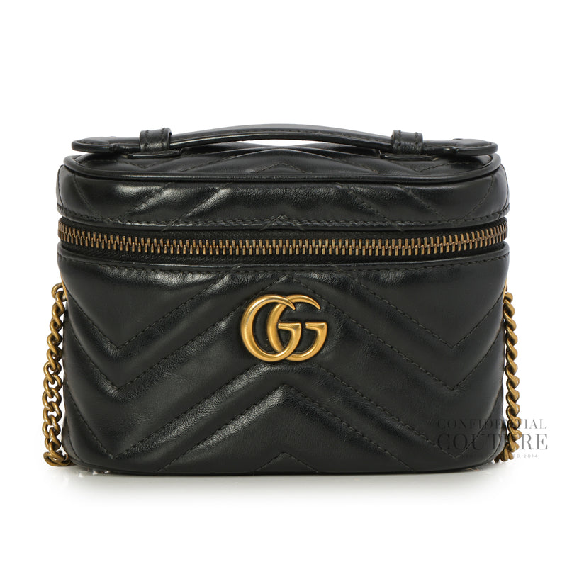 GG Marmont Black Leather Mini Vanity Crossbody Bag