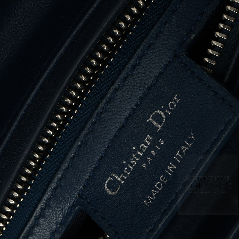Pre-Loved Christian Dior Blue Cannage Quilted Lambskin Leather Medium Lady Dior Bag