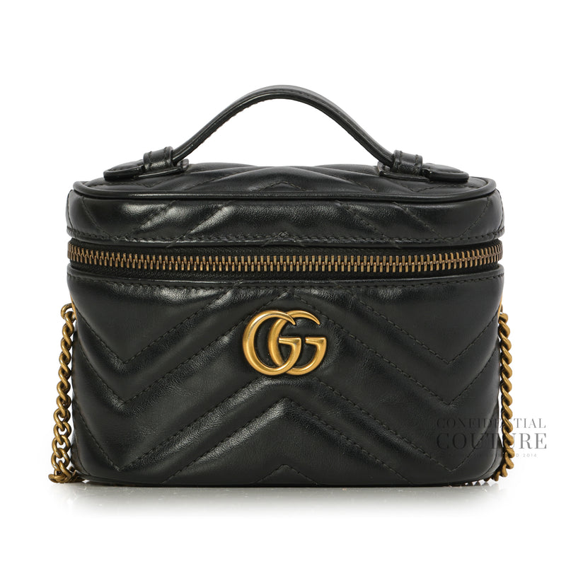 GG Marmont Black Leather Mini Vanity Crossbody Bag