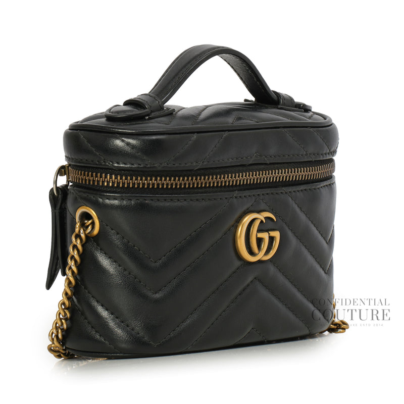 GG Marmont Black Leather Mini Vanity Crossbody Bag