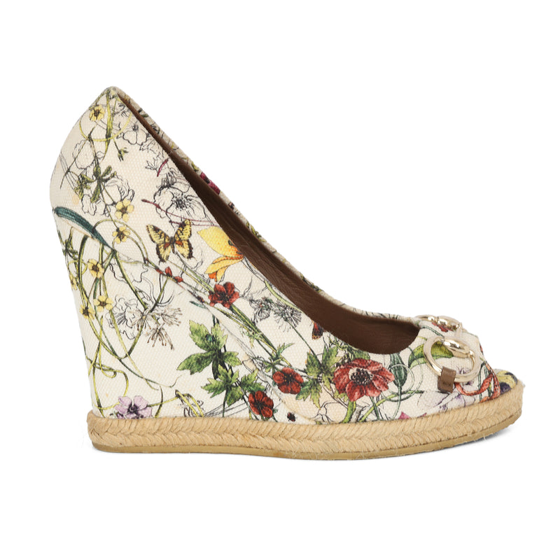 Gucci Keilabsatz-Sandalen mit Blumenmuster wedges 38