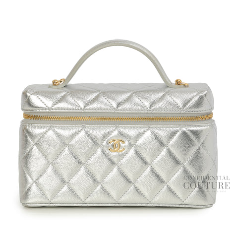 Silver Slim Vanity Case With Chain