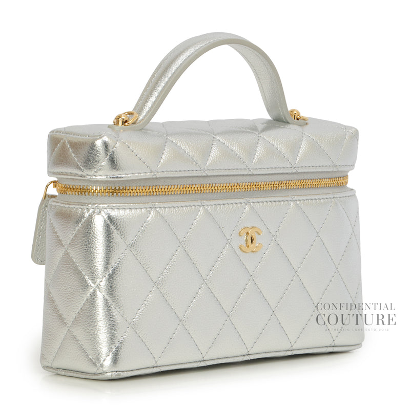 Silver Slim Vanity Case With Chain