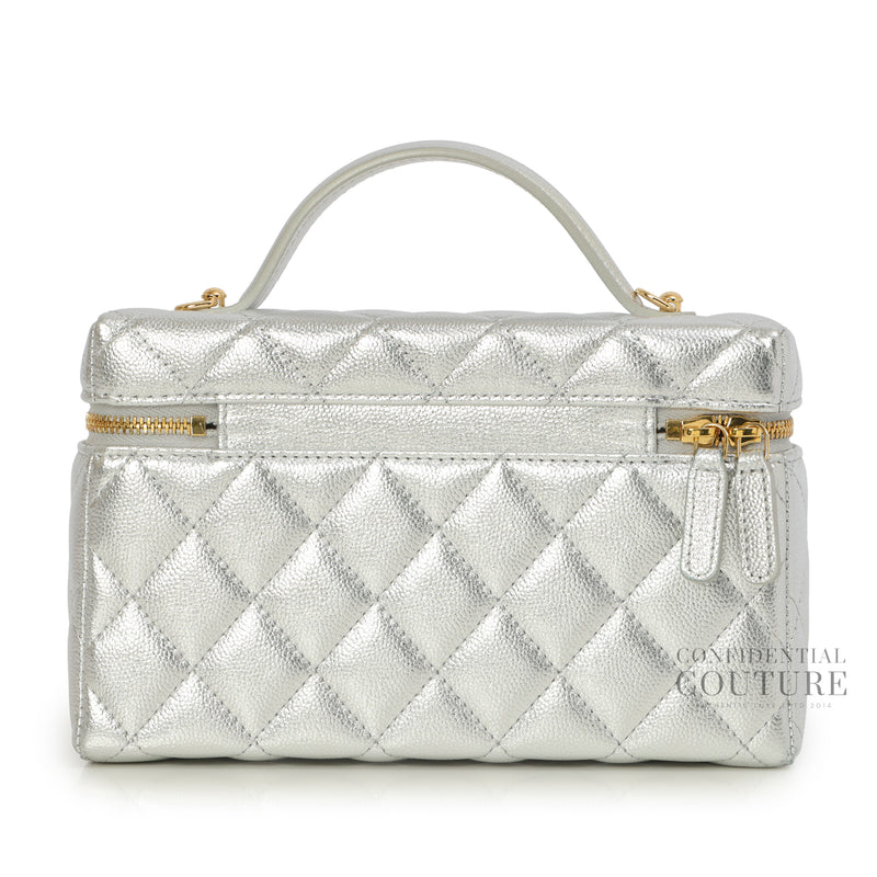 Silver Slim Vanity Case With Chain