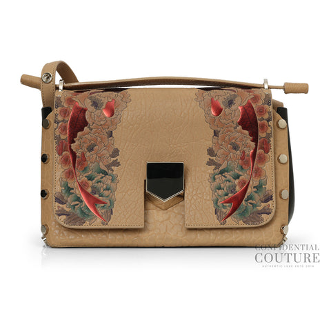 Lockett Camel Floral Applique Top Handle Bag