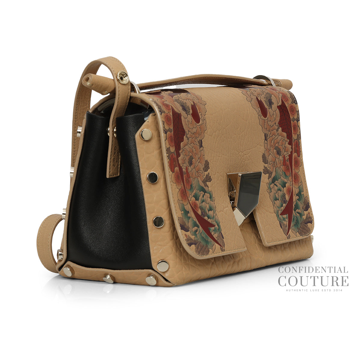 Lockett Camel Floral Applique Top Handle Bag