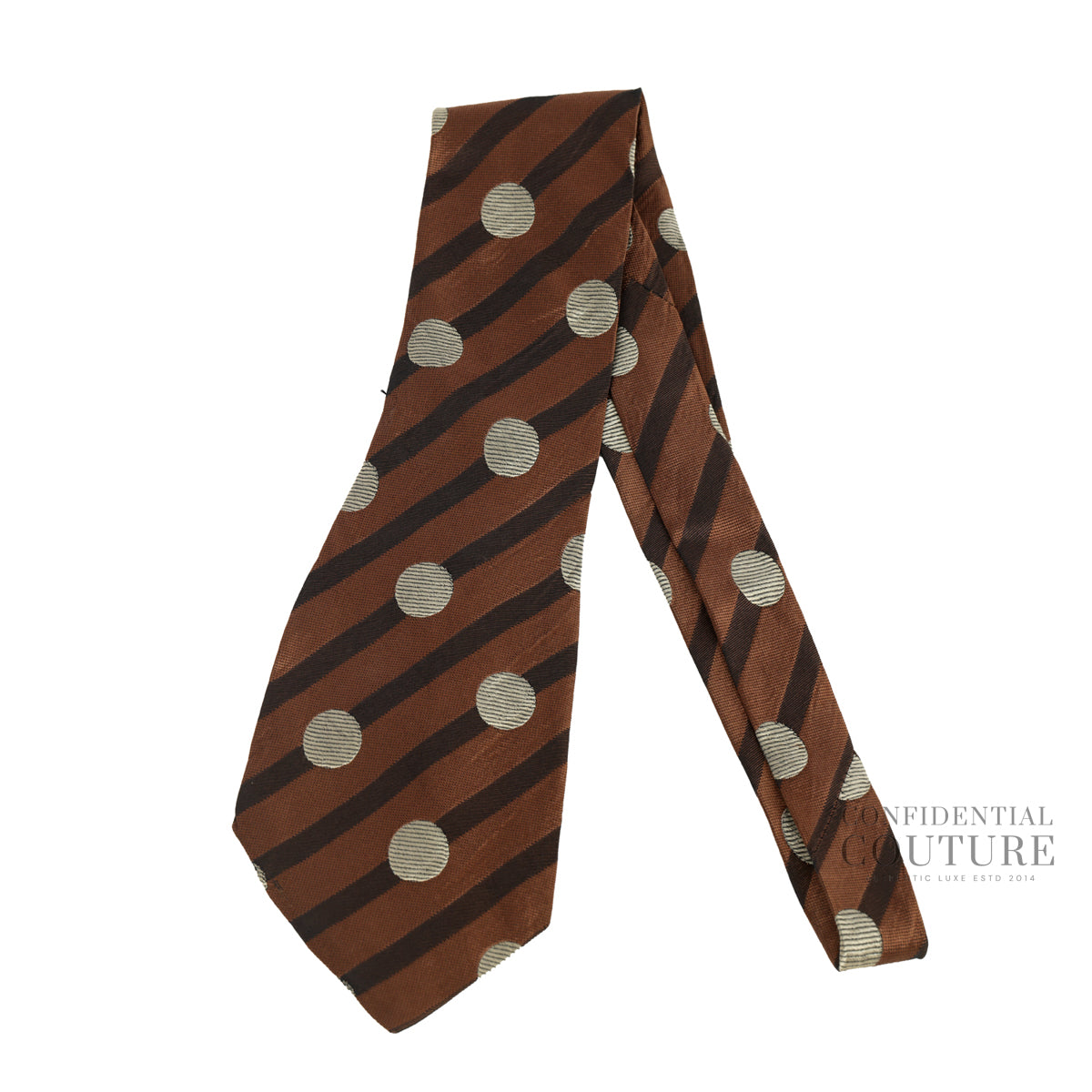 Polka Dot Brown Regimental Stripe Silk Tie