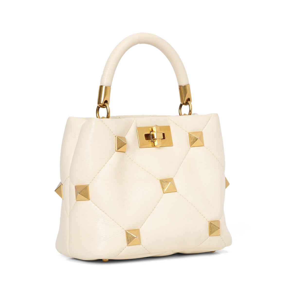 Small Roman Stud The Handle Bag In Nappa - Ivory