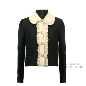 Ruffled Cropped Jacket in Black and Cream Size 40