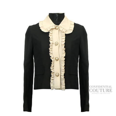 Ruffled Cropped Jacket in Black and Cream Size 40