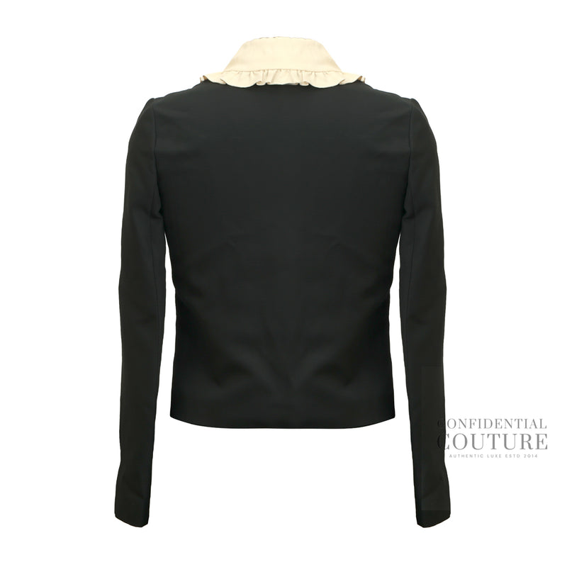Ruffled Cropped Jacket in Black and Cream Size 40