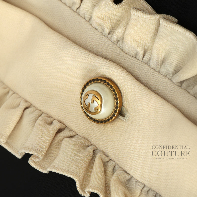 Ruffled Cropped Jacket in Black and Cream Size 40