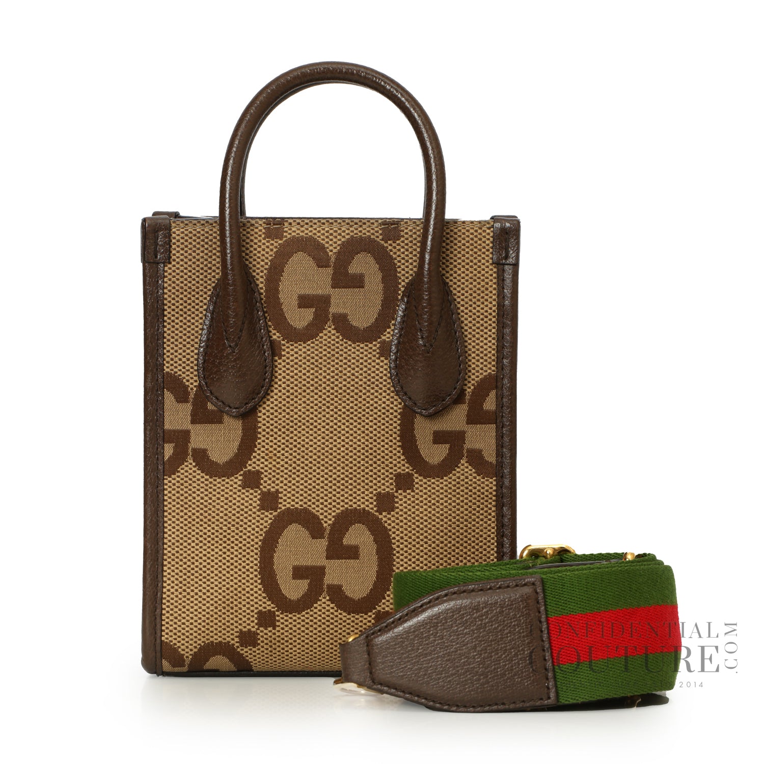 Jumbo GG Mini Brown Canvas with Leather trim Tote Bag
