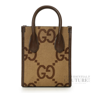 Jumbo GG Mini Brown Canvas with Leather trim Tote Bag