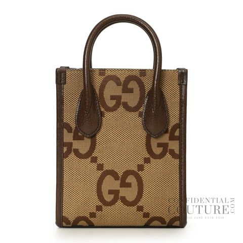 Jumbo GG Mini Brown Canvas with Leather trim Tote Bag