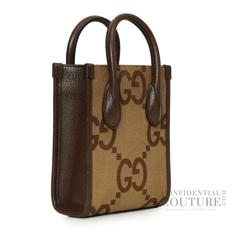 Jumbo GG Mini Brown Canvas with Leather trim Tote Bag