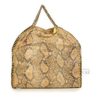 Beige Python Embossed Canvas Falabella Small Tote Bag