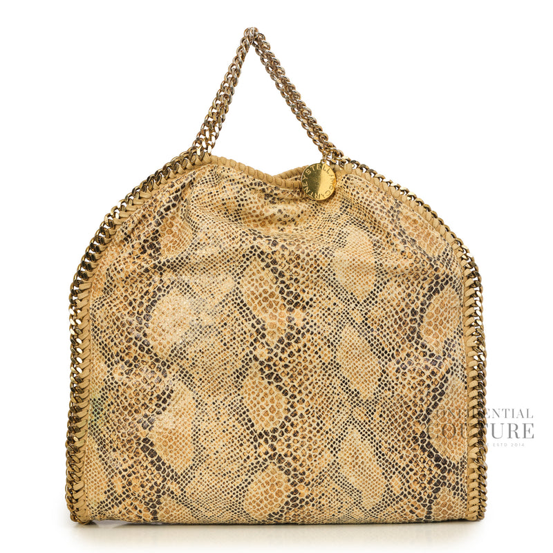 Beige Python Embossed Canvas Falabella Small Tote Bag