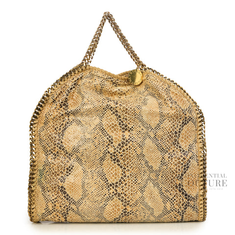 Beige Python Embossed Canvas Falabella Small Tote Bag