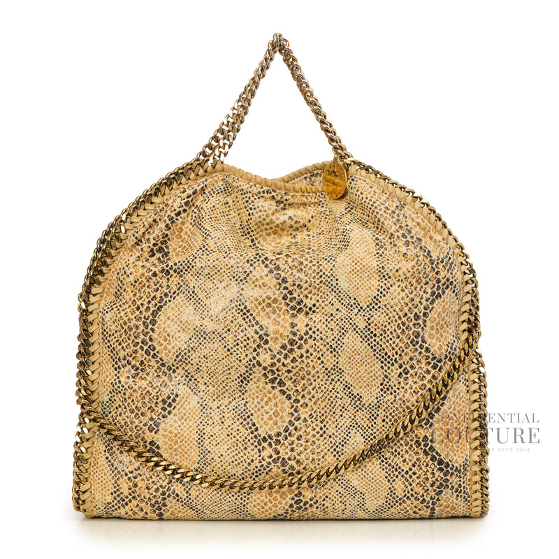 Beige Python Embossed Canvas Falabella Small Tote Bag